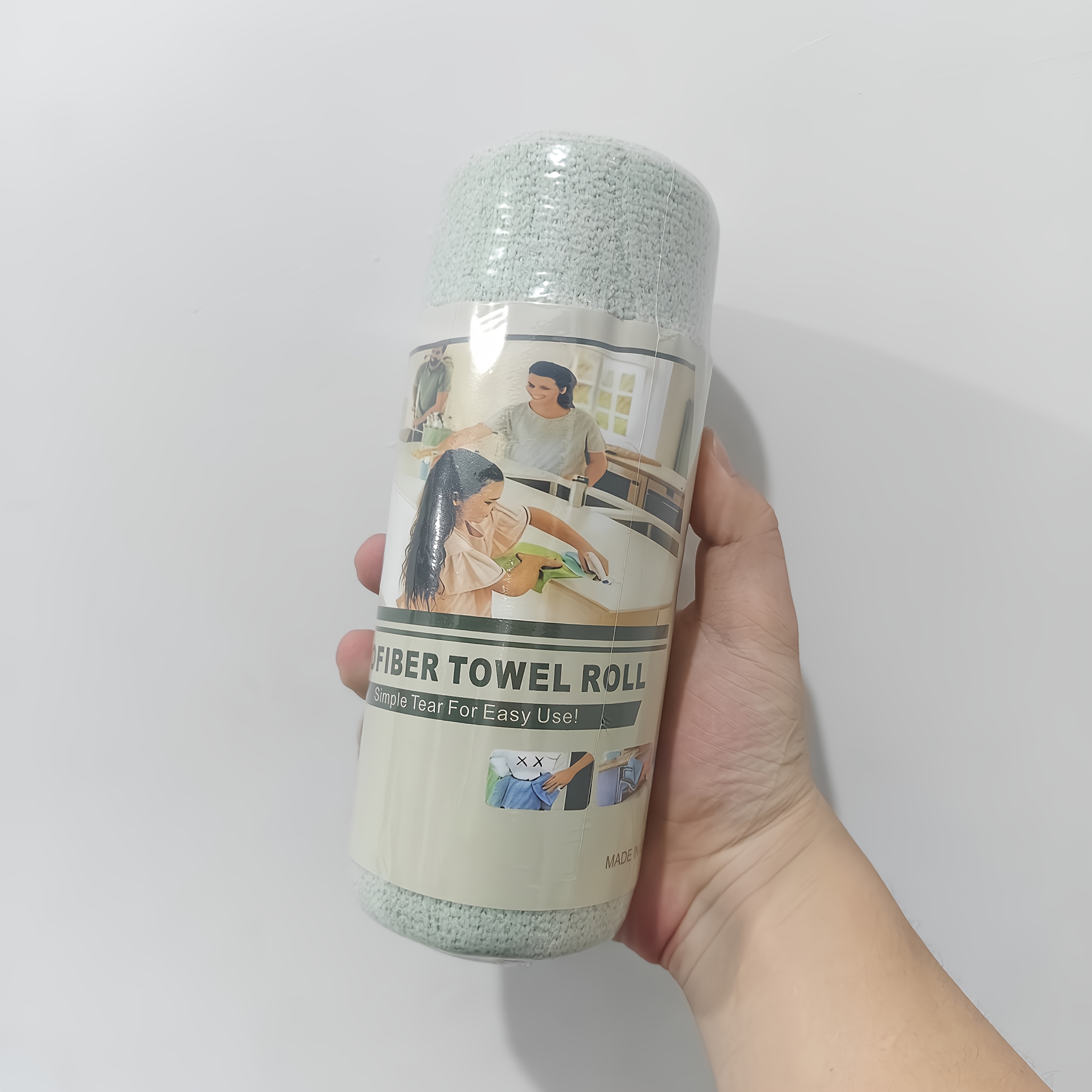 Image of 1 Roll Large Roll Green Microfiber Cleaning Cloth, Tear-off Towels, Suitable For Car, Kitchen, And Home Cleaning