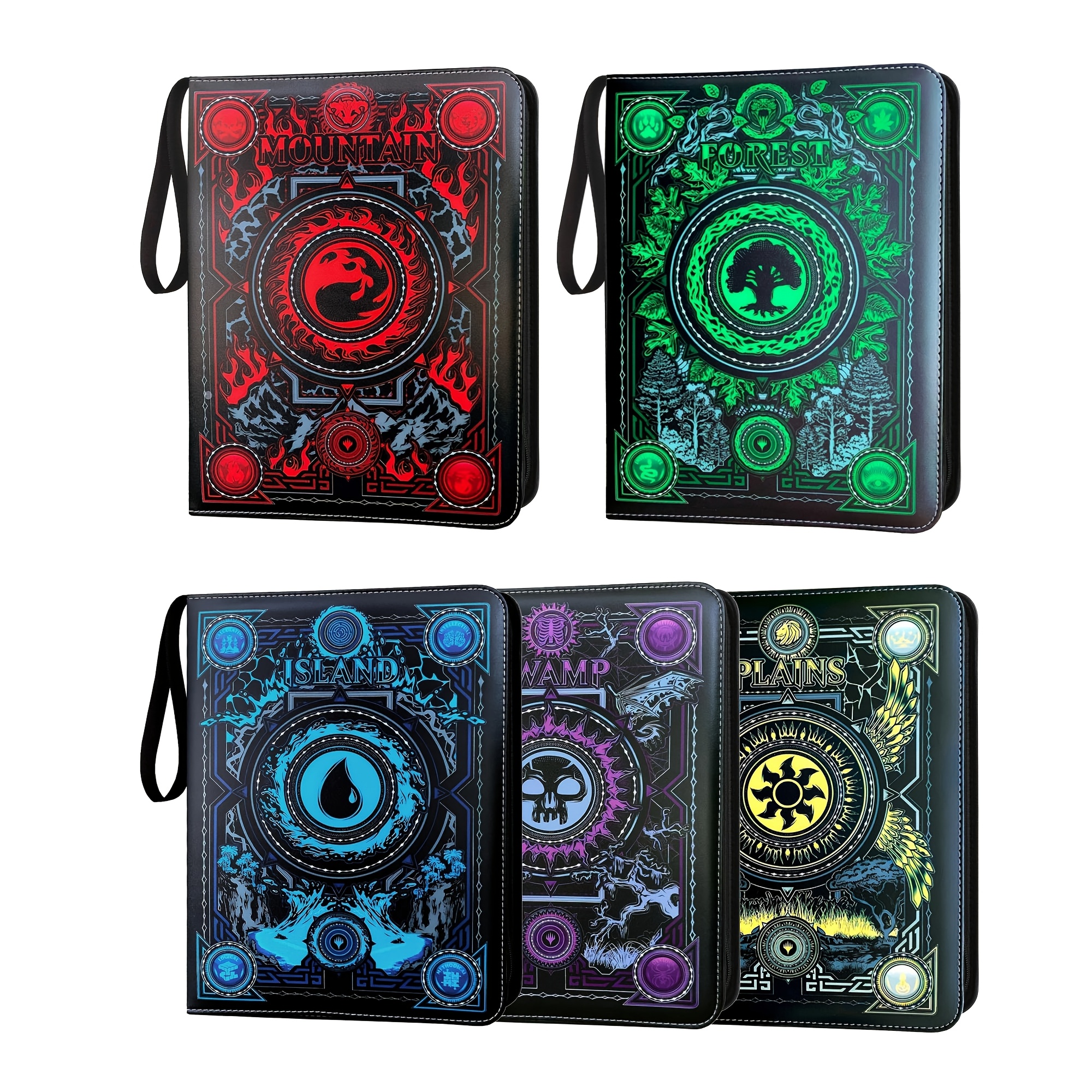 

Premium Pu Leather Trading Card Binder - 9-pocket Collector Album With Double-sided Sleeves For Mtg, Tcg, Yugioh, And Game Cards - Vibrant In Red, Green, Blue, And Purple