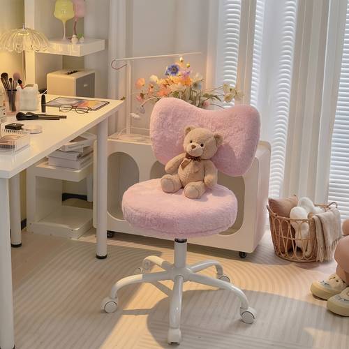adjustable height swivel chair with foam cushion cute soft fluffy faux fur armless desk chair suitable for home office bedroom suitable for hard floors gift chair for and
