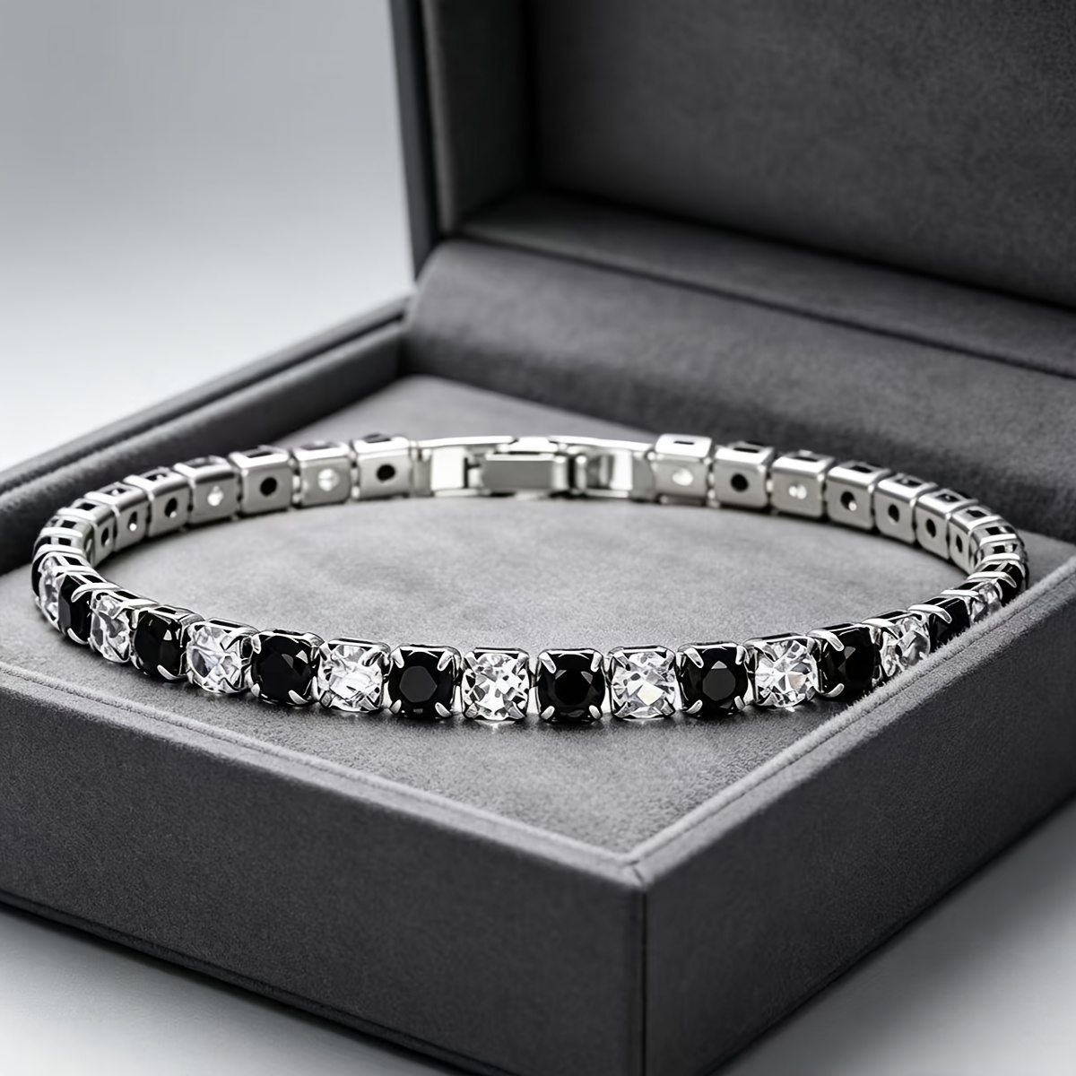 TEMU Bracelet tennis carré en synthétique pour femme, plusieurs couleurs au , accessoires incrustés, bijou polyvalent de luxe léger pour couple,