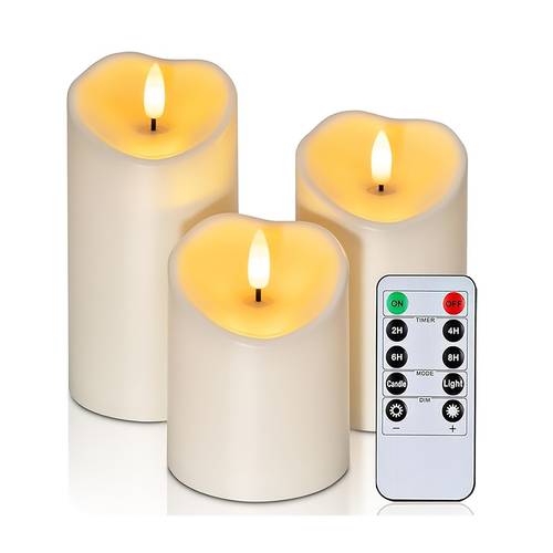 3pcs flameless led pillar candles set polished plastic candles remote controlled battery operated with 10 key remote for room types space themed