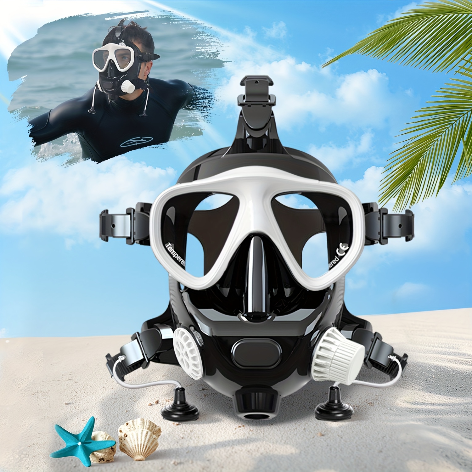 full face snorkel mask for adults anti fog   with 180 panoramic vision compatible with   tanks w secondary   durable construction for professional   snorkeling ideal gift for divers   accessories exploration     lenses durable silicone strap best for christmas