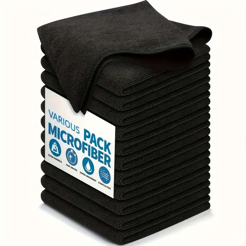 16 Pack Black Microfiber Kitchen Cleaning Cloths - Durable, Reusable, Absorbent, Fade Resistant, Hand Wash , Modern Kitchen Polyester Square Dish Towels, Kitchen Towels