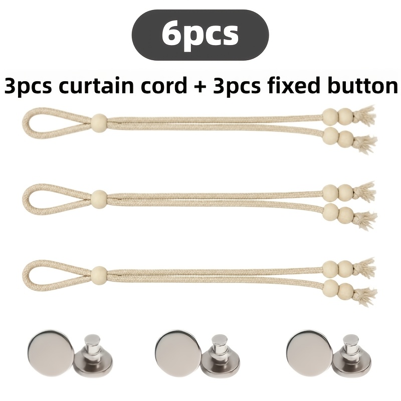 TEMU 6pcs Set Of Wooden Bead Curtain Ties, Adjustable Curtain Clips, Decorative Curtain Cords, Rope-style Curtain Fixings, Suitable For Living Room,