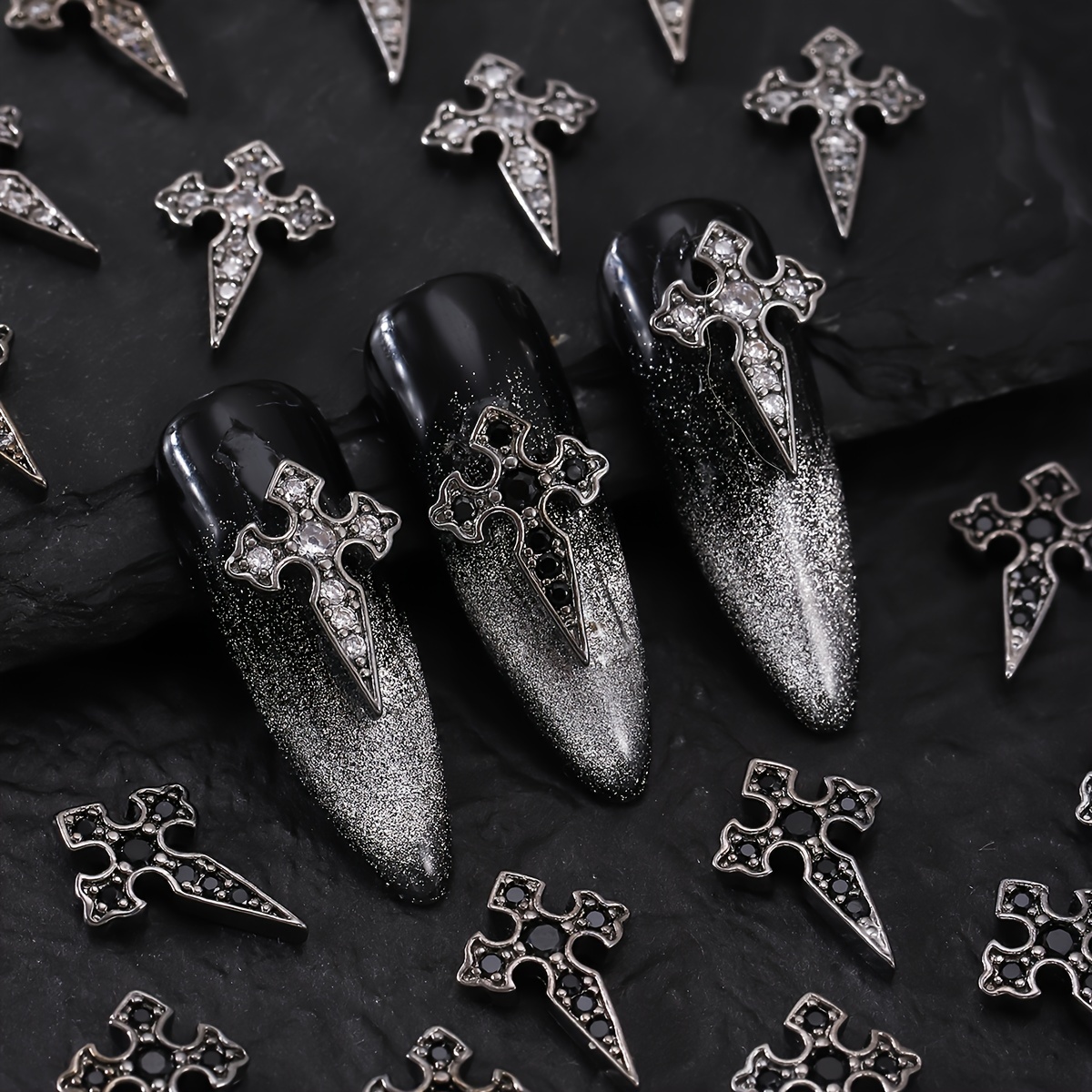 120-teiliges Nagel-Strass-Set – Silberne 3D-Anhänger, Zirkonia-Steine In 6 Formen Für DIY-Nageldesign