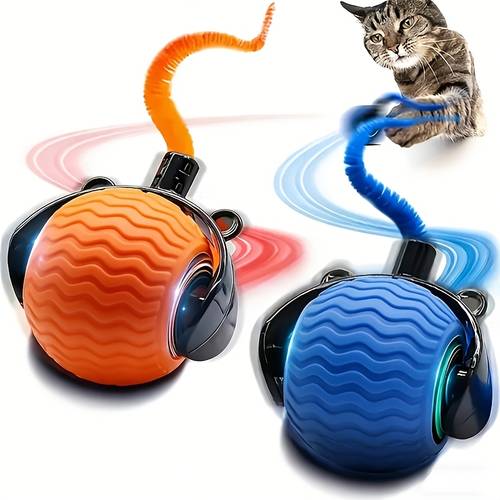 automatic rolling toy with tail interactive moving ball suitable for indoor cats 360 rolling robot ball with adjustment durable plastic entertainment for bored adult indoor cats automatic moving pet breeds