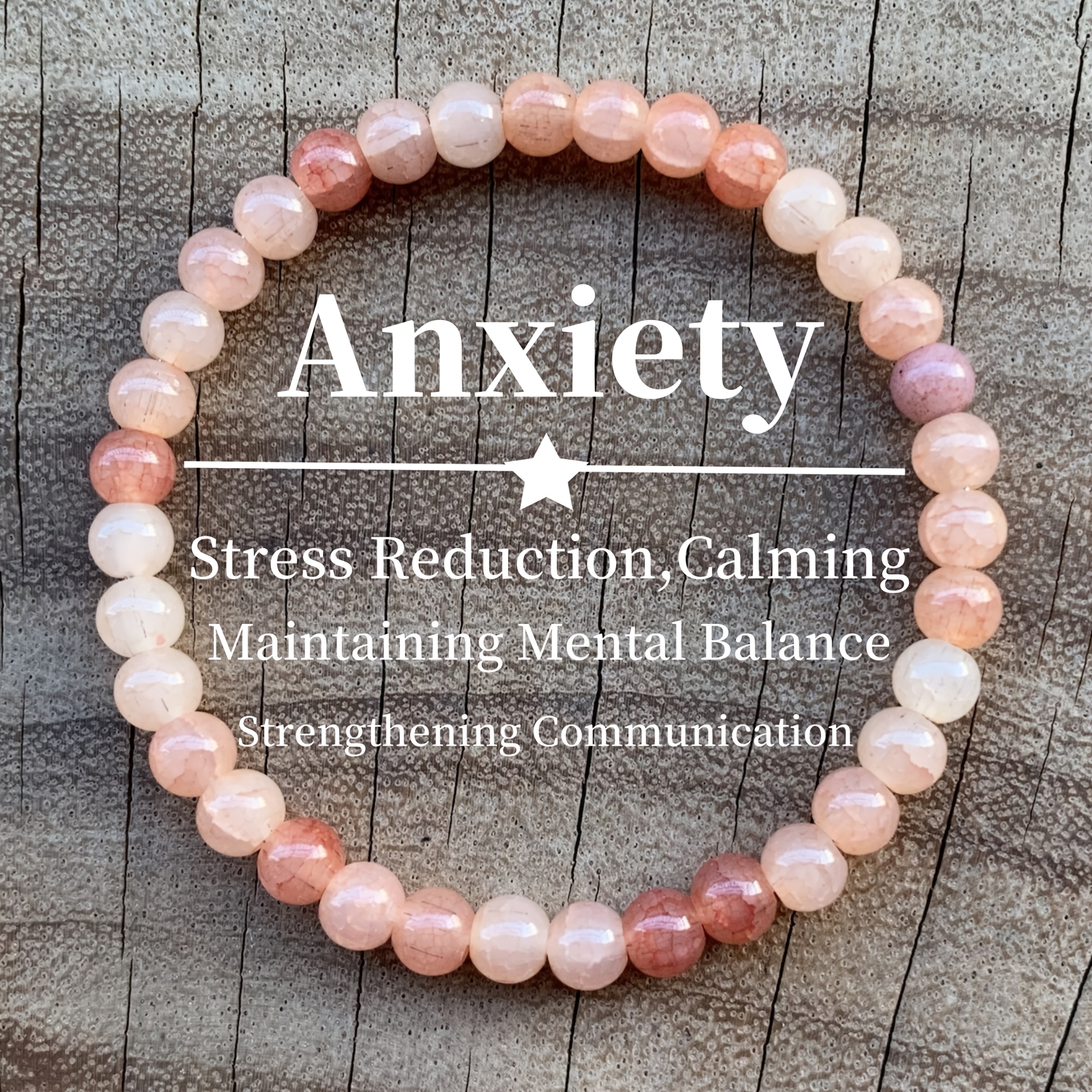 E-shop 6mm Gestreifter Sonnenstein-Perlenarmband – Handgefertigt, Stressabbau-Anhänger mit "Angst"-Gravur, Perfektes Geschenk für Männer Frauen,