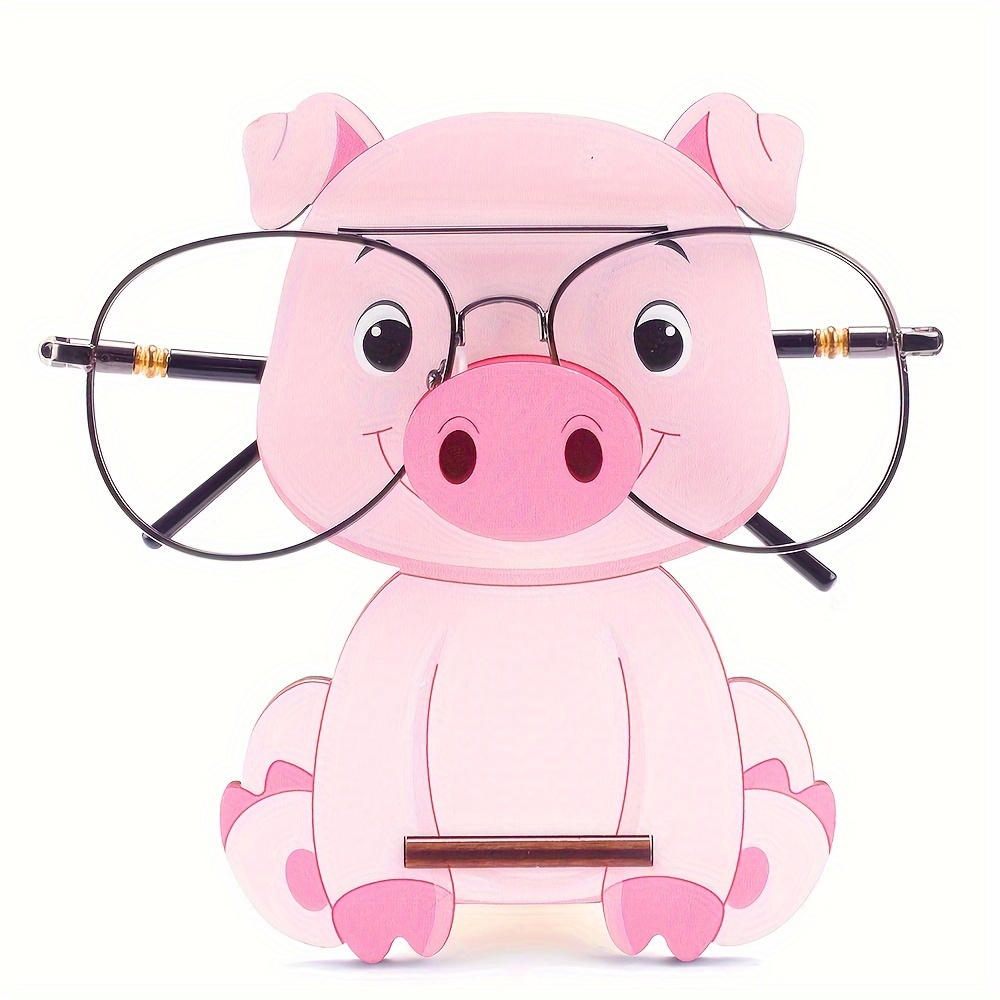 

1pc Cute Piggy Eyeglass Rack Cartoon Animal Shaped Eyewear Holder, Wooden Piggy Glasses Stand Sunglasses Display Rack For Home Desktop Decor