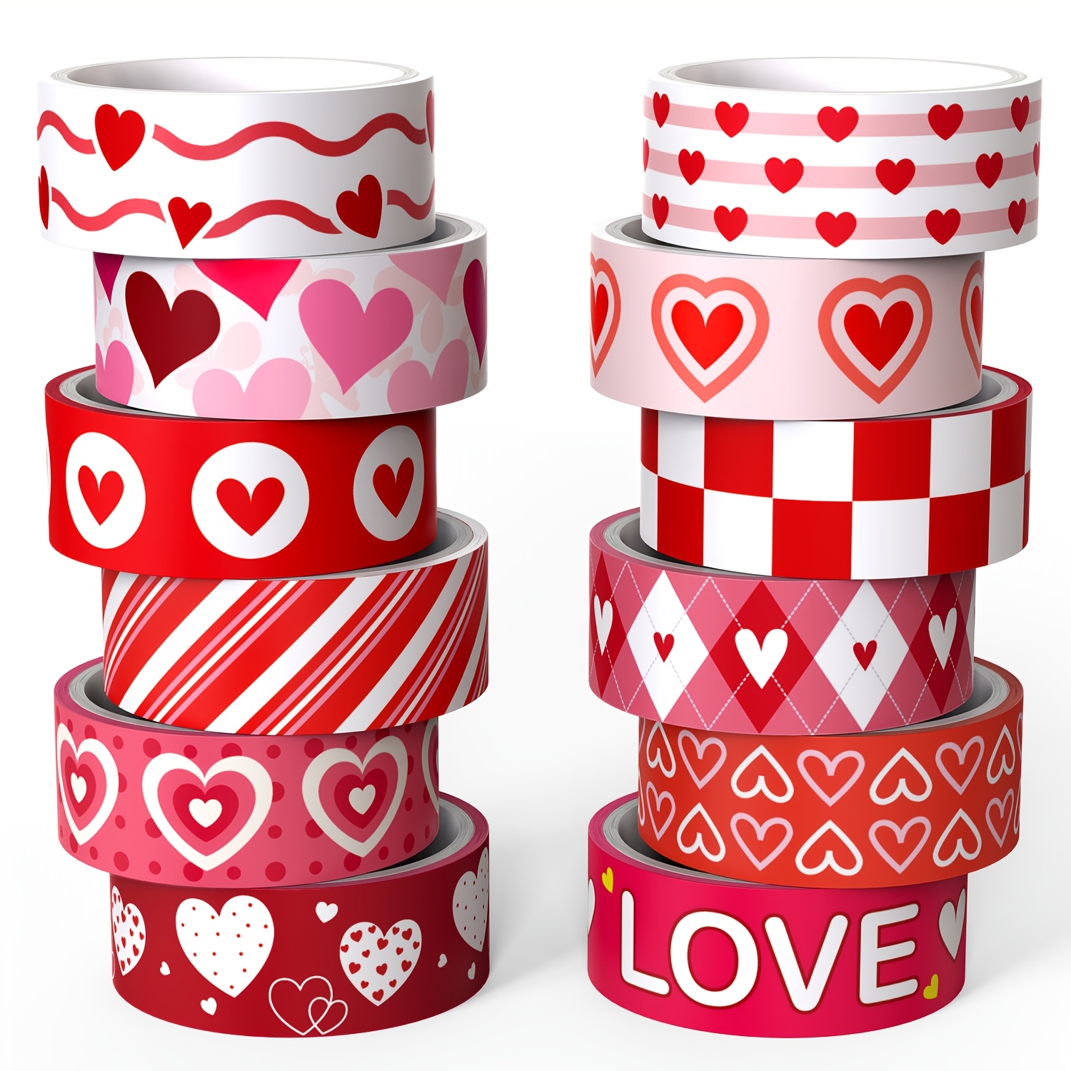 

Valentine's Day Paper Tape Set, 12 Rolls , Pink Striped Decorative Tape, Tape, For Wedding Party, , Diy Crafts, Gift Packaging