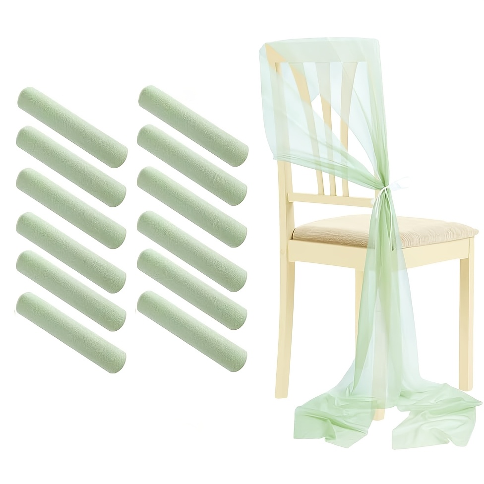Image of White Chair Sashes 12 Packs Long Aisle Wedding Chair Decorations Fabric Sheer Church Tulle Chair Drapes Bulk