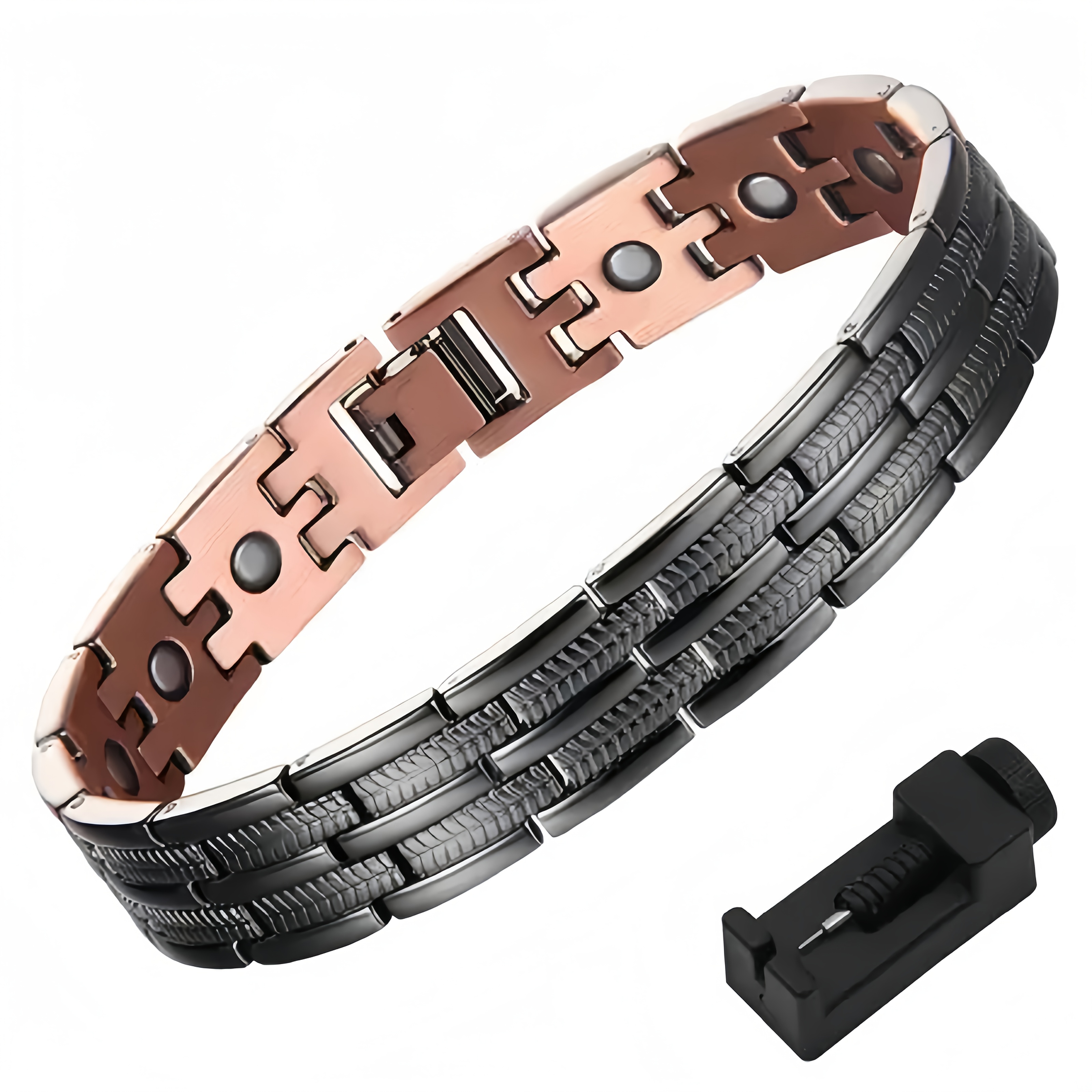 TEMU 1pc Men's Copper Magnetic Bracelet + Adjustable Sizing Tool, Fashion Jewelry Gift, The For Men's Gifts