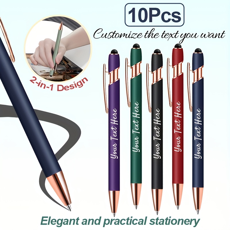 TEMU 10pcs Custom Engraved Metal Ballpoint Pens - Smooth Black Ink Writing Personalized For Use Thanksgiving Halloween Christmas Gift