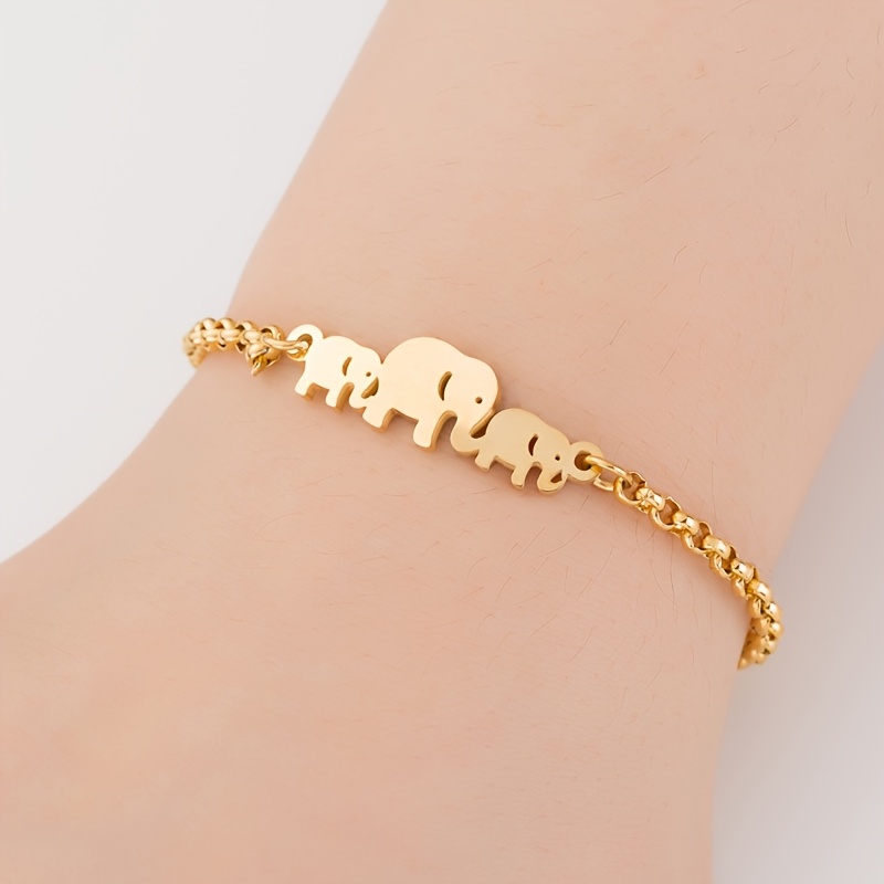TEMU 1 braccialetto con ciondolo a catena in acciaio inossidabile da donna, braccialetto boh矇mien a forma di elefante da , regalo per coppie per