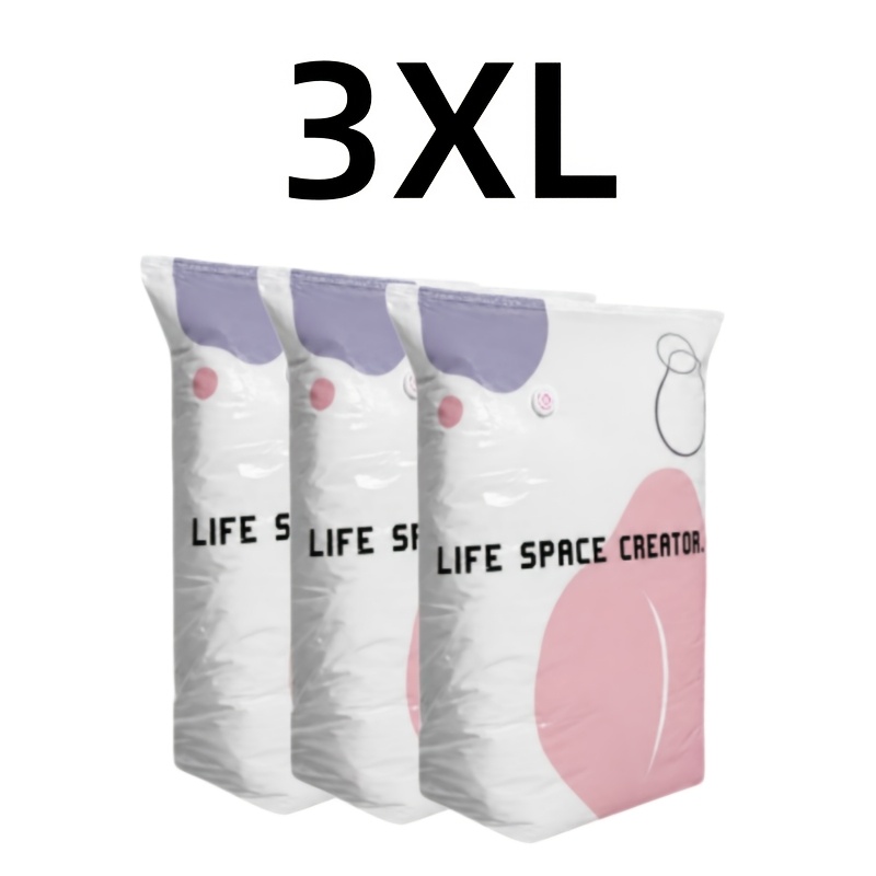 3pcs Heavy-duty Vacuum Storage Bag, No Pump Required, Space, With Press Seal, Suitable For Clothing, Blankets, Travel, Moving And Storage.