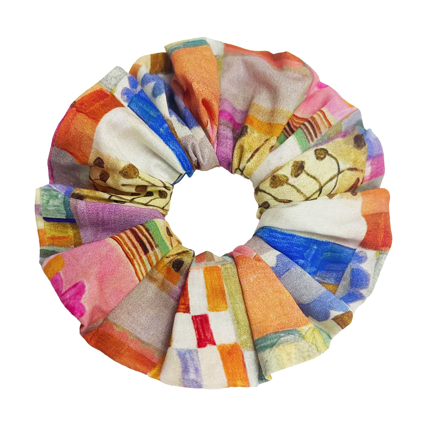 Single Piece Women's Large Bohemian Flower Print Elastic Hair Tie Suitable For Buns, Ponytails, Braids - Hair