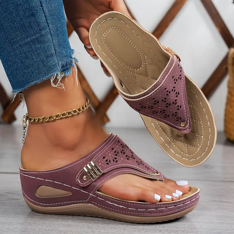 1pc womens light blue wedge sandals heel platform summer shoes with hollow out toe slip on casual fashion footwear Product details 6