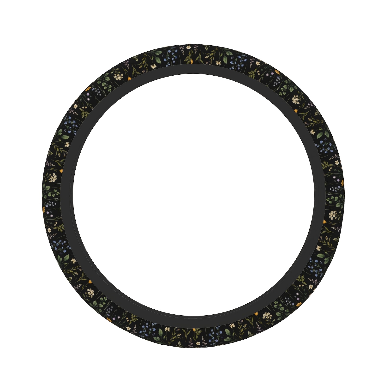 TEMU 1pc Steering Wheel Cover For 15-inch Wheels - No , Durable And Interior Accessory With Botanical Pattern