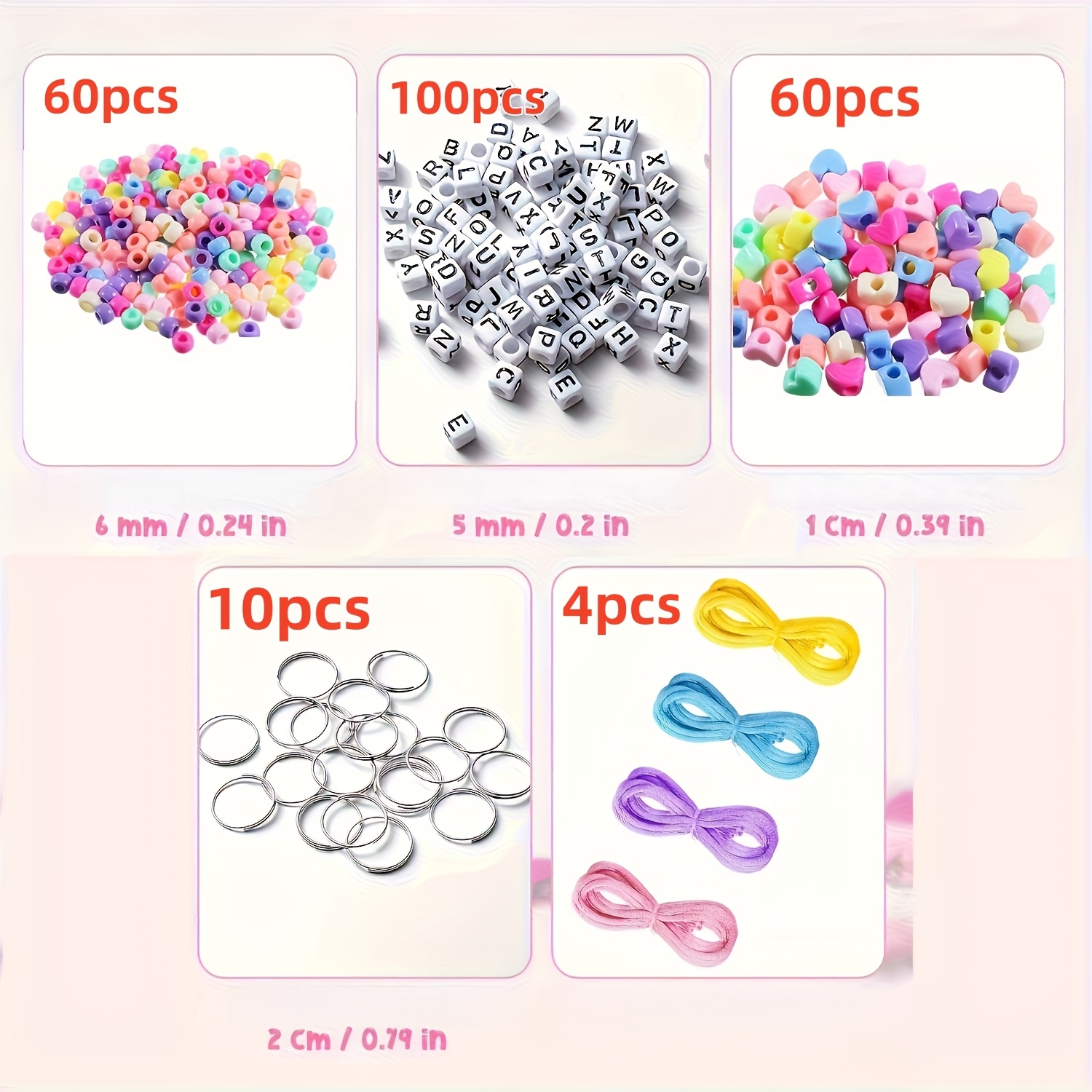 TEMU Kit de fabrication de porte-clés 234 pièces, Lettre Cœur Perles transparentes à grand trou, Perles de lettres aléatoires, Pack de matériel de