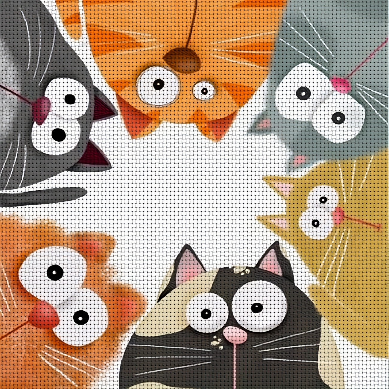 TEMU 1pc Diy Cross Stitch Print Kit, Frameless, "six Adorable Cartoon Cats" Pattern, Beginners To Relax And Craft, Experience The Full Process From