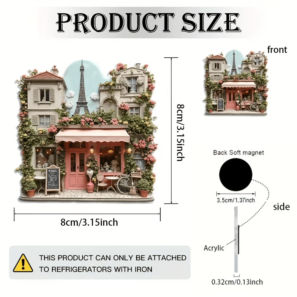 TEMU 1pc 2d Paris-themed Refrigerator Magnet/acrylic Sheet Sticker - , French , Cobblestone Street With Floral Decoration - Bright, Long-lasting,