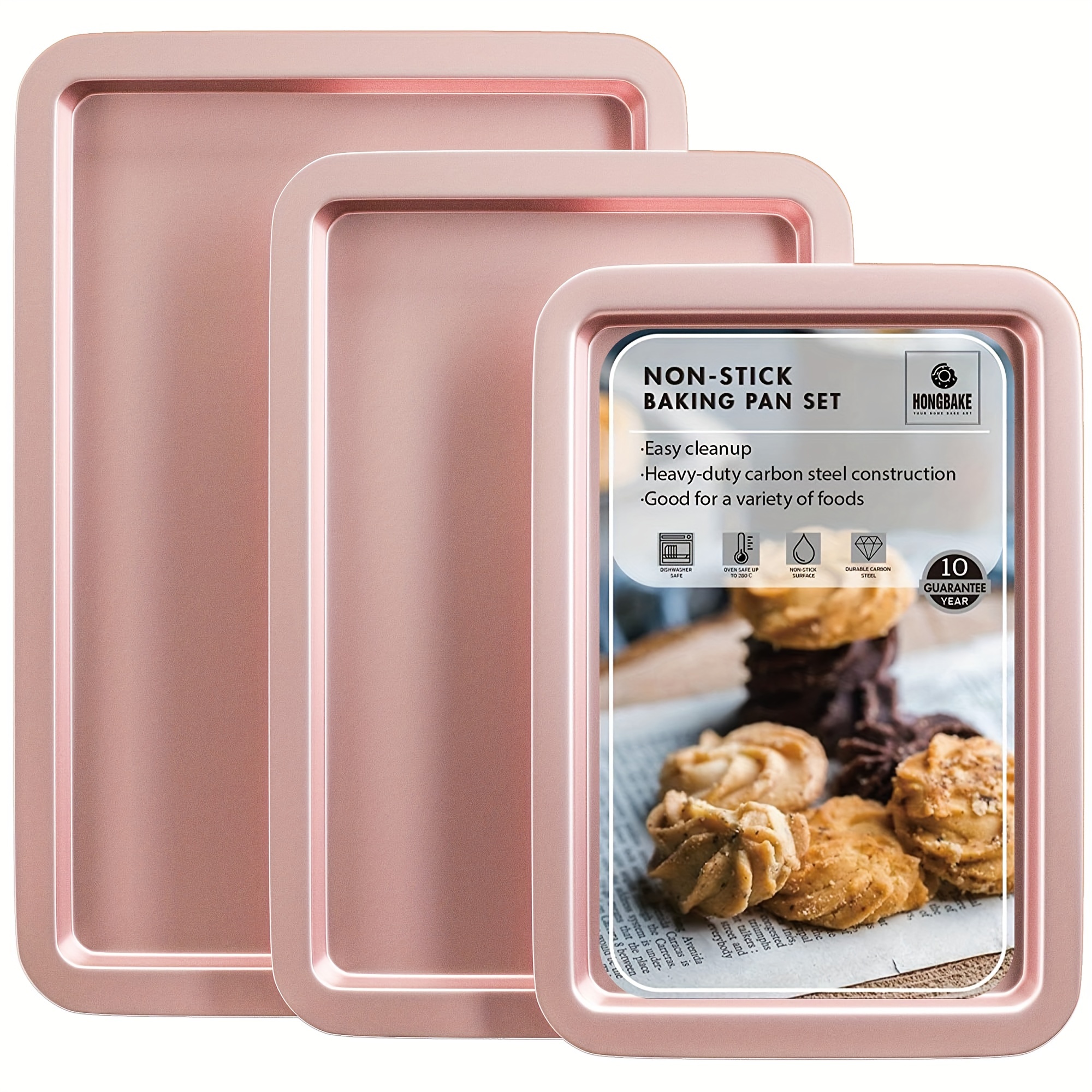 TEMU 3pcs Baking Sheet Pan Set, Cookie Sheet For Oven, Nonstick Bakeware Sets With Grips, 3pcs Half/jelly Roll/quarter Baking Tray, Premium,