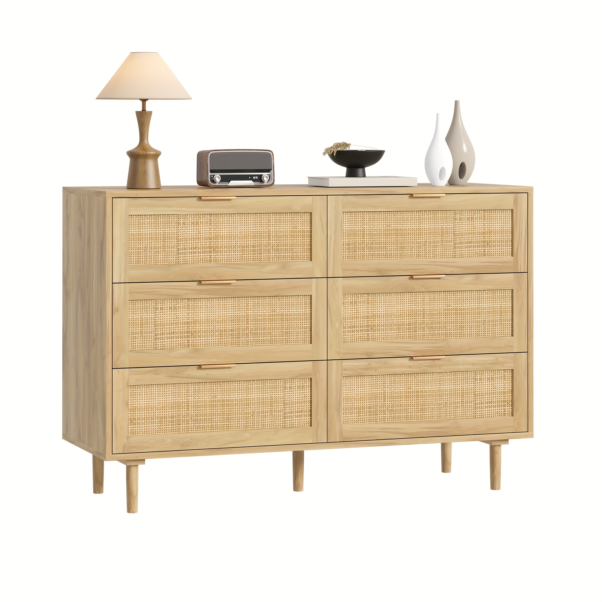 6 drawer rattan chest for bedroom wooden storage unit organizer for closet side table for living room hallway