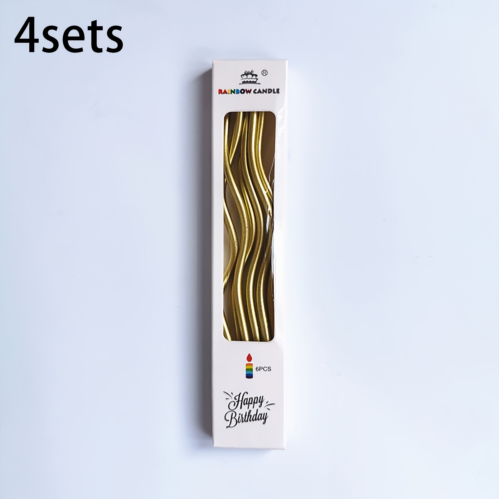 TEMU 24pcs () Curved Birthday Cake Candles Romantic Party Decoration Candles Creative Curved Spiral Gold-plated Colored Candles 6pcs Per Box