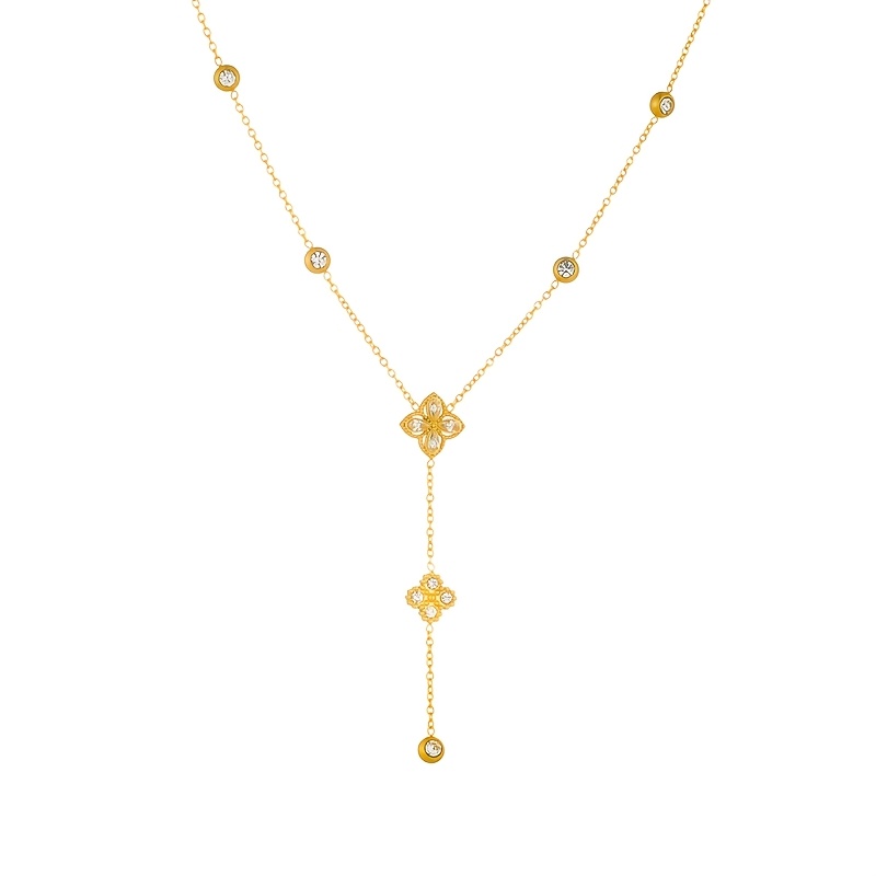 TEMU Collier plaqué or en acier inoxydable 304 pour femmes, collier de fleur incrustée de , accessoire élégant pour les vacances d'été , à , cadeaux
