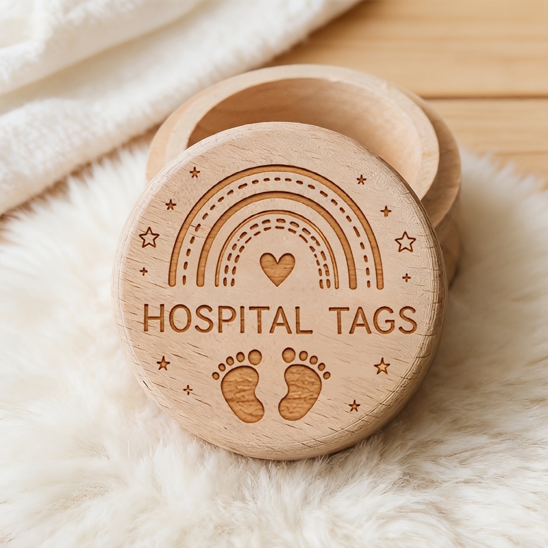 TEMU 2d Flat, 1pc Wooden Hospital Tag Storage Box, Cord Keepsake Box, Tooth Preservation Box, Tooth Storage Box, Tooth Collection Box, Portable Fetal