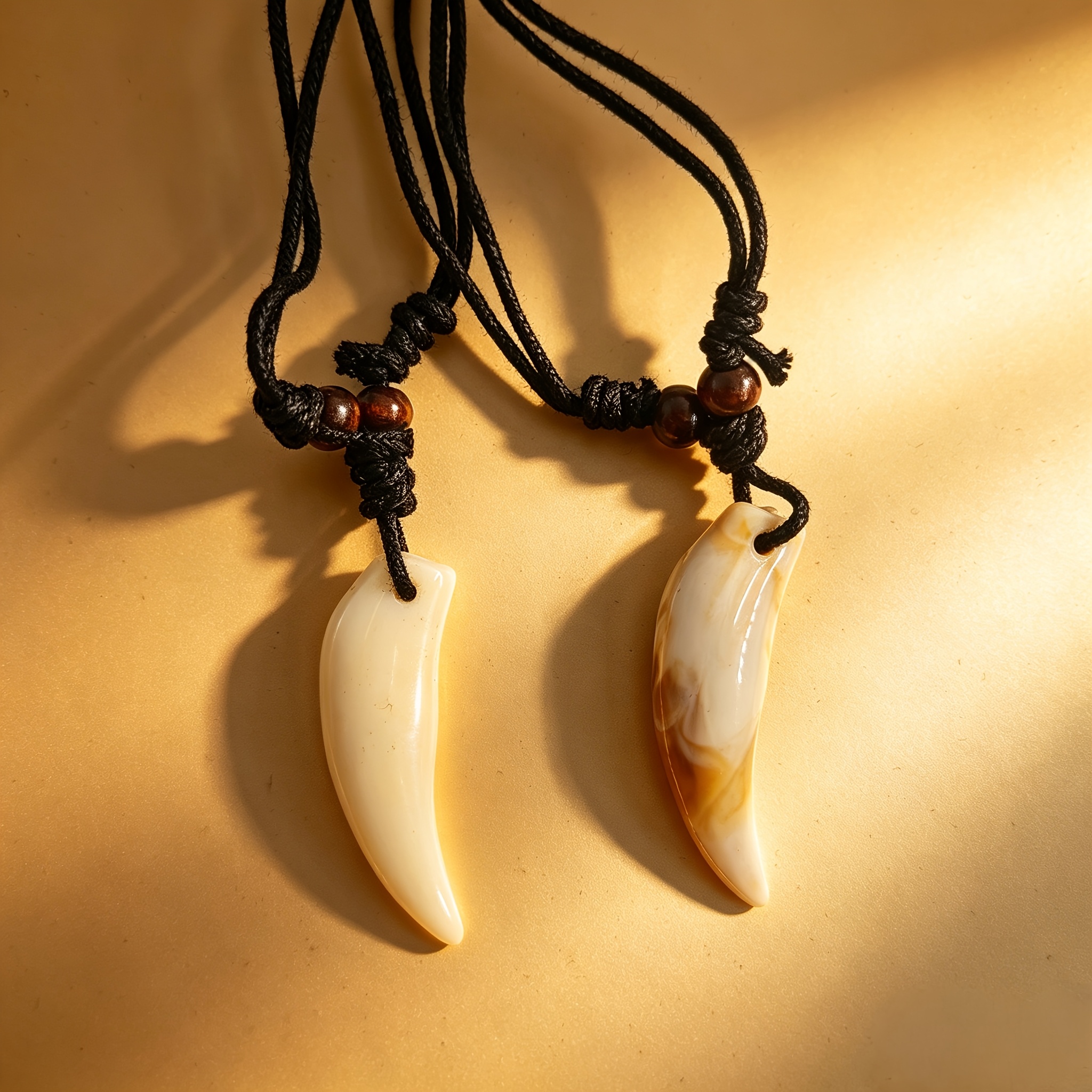 2pcs Vintage Wolf Tooth Necklace Set, Ethnic Style Gift