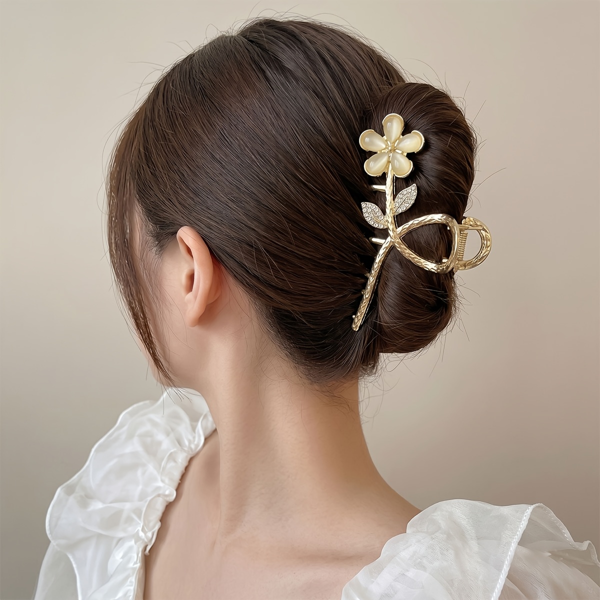 TEMU 1pc Women's Large Metal Hair Claw Clip, With Rhinestone Inlay, Elegant And Non-slip, , Shark Clip Style Accessory