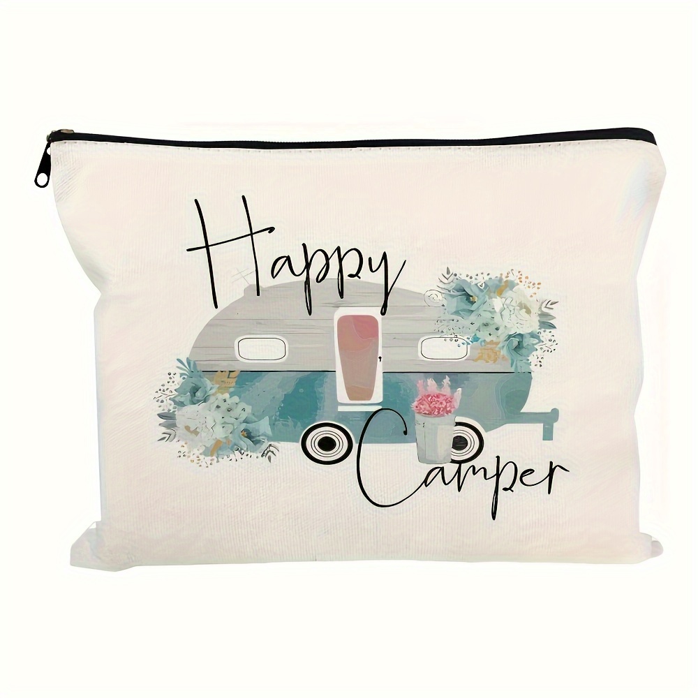 

Happy Camper Pattern Cosmetic Bag Makeup Bag, Zipper Pouch, Lightweight Makeup Organizer For Travel Essentials, For Men And Women