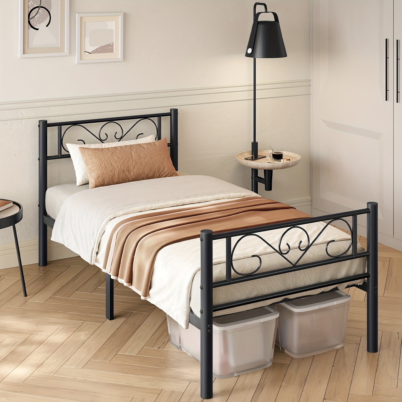 E-shop Einzelbettstruktur aus Metall mit Lattenrost für 90 X 200cm Matratzen, Einfache Montage für Gästezimmer in Kleinen Räumen