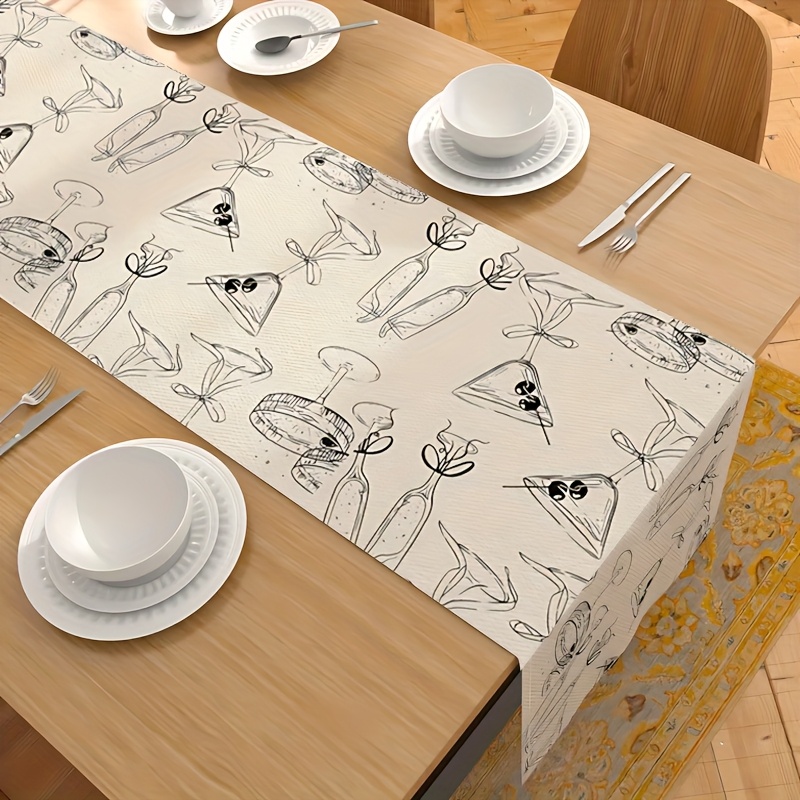 TEMU 1 Wine Glass And A Martini Pattern Tablecloth, For Kitchen And Dining Room Decoration, Fashionable Home Decor For Family Gatherings, Festive