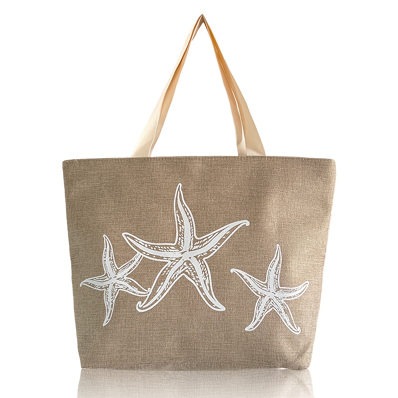E-shop Damen-Tragetasche in Leinenfarbe mit großem Fassungsvermögen, Damen-Schultertasche im Strandstil, aus hochwertigem strapazierfähigem