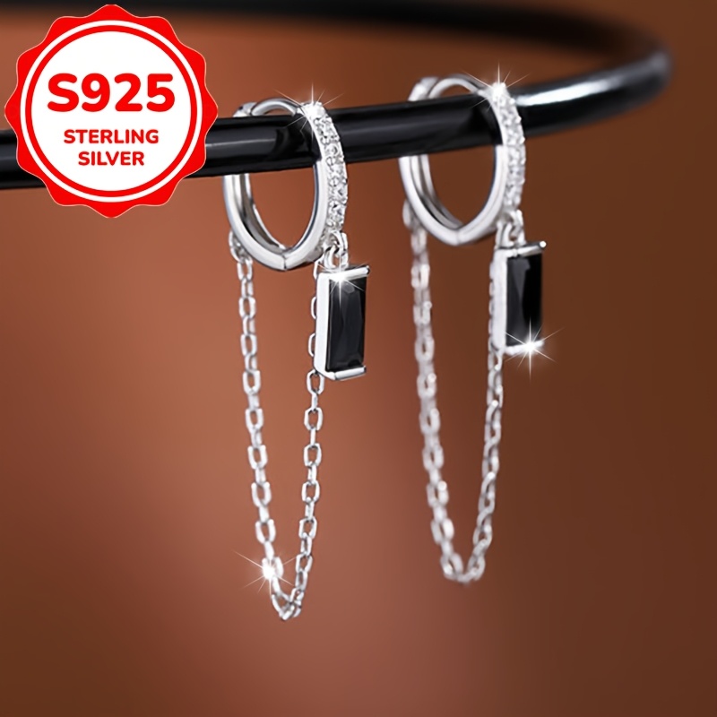 TEMU 2pcs Women's Fashion Stud Earrings, S925 Sterling Silvery Chain Tassel Earrings For Women, Gift For Best Friend, Party Gift, Suitable For Daily