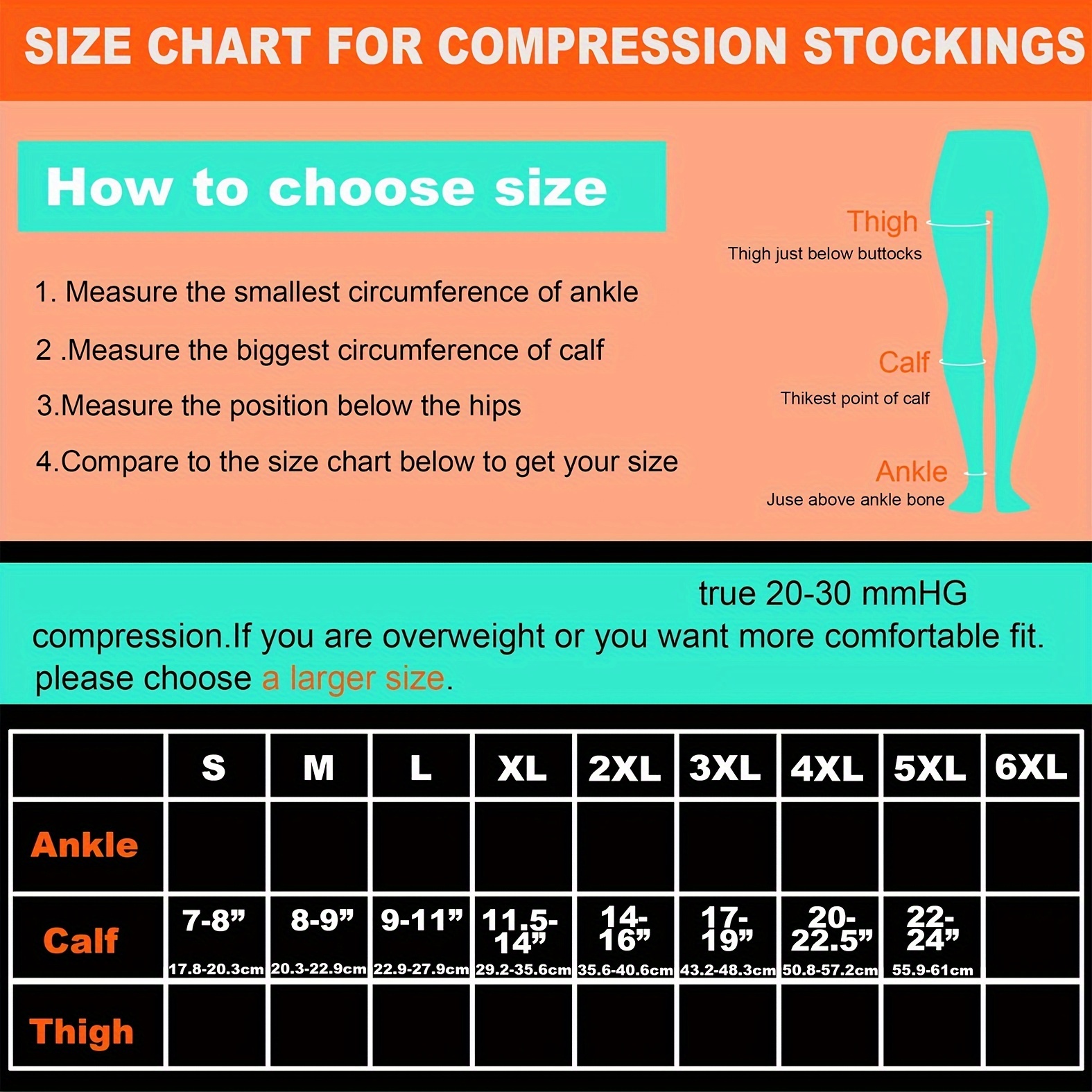 1Pair Calf Compression Sleeves Running Leg Football Pressure Socks  20-30mmHg Compression Socks For Shin Splint Pain Relief