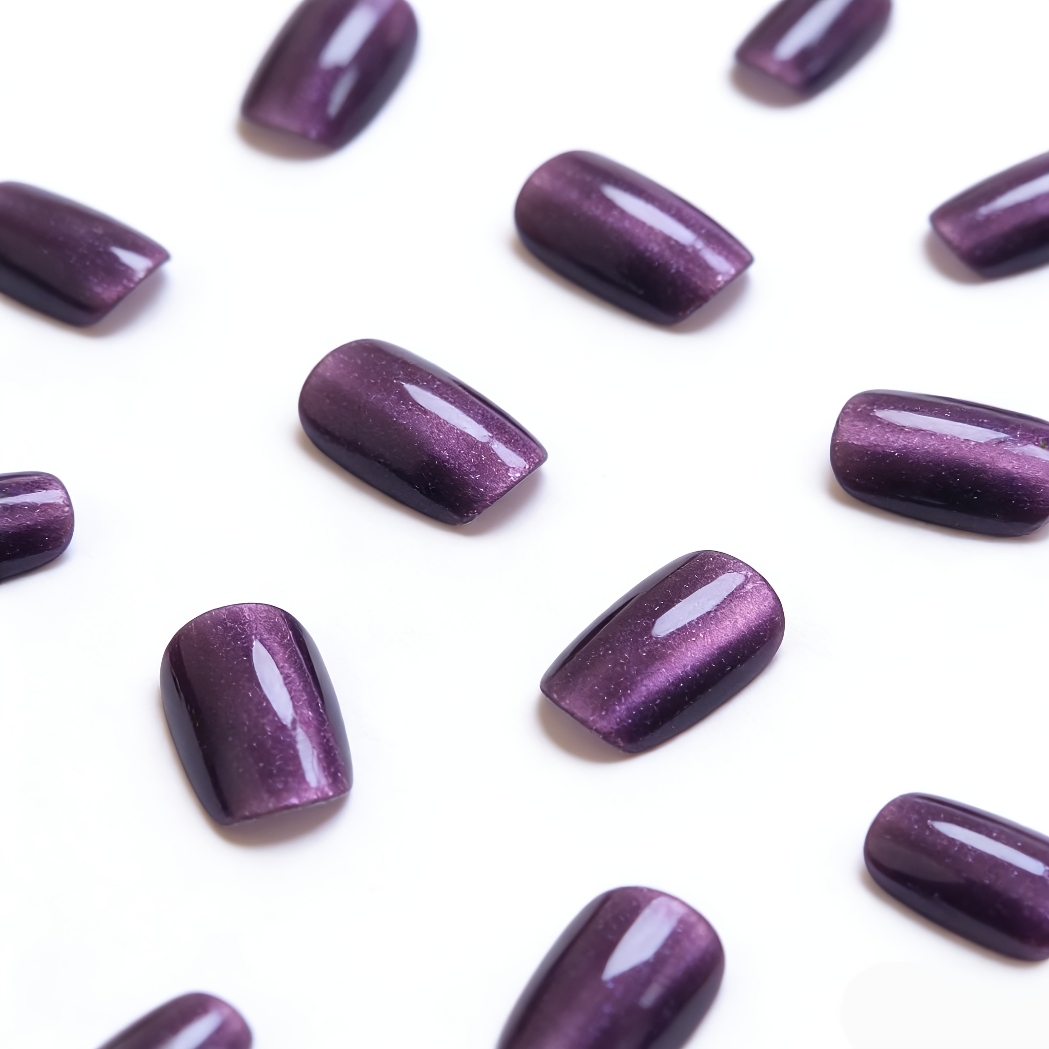 TEMU 30pcs Set, Purple Eye Detachable Press-on Nails, Light Luxury Purple Cat Eye Press-on Nails, Glittery Detachable Manicure
