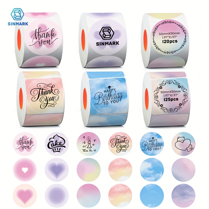 Image of 6 Rolls Sinmark 2-inch Color Round Labels 1. 1.96 (50 X 50mm), Compatible With Sk58/sk20/sk45/ M110/m120/ Label Printers, For Thank You Labels, Office, Home And Gift Tags, Packaging Stickers