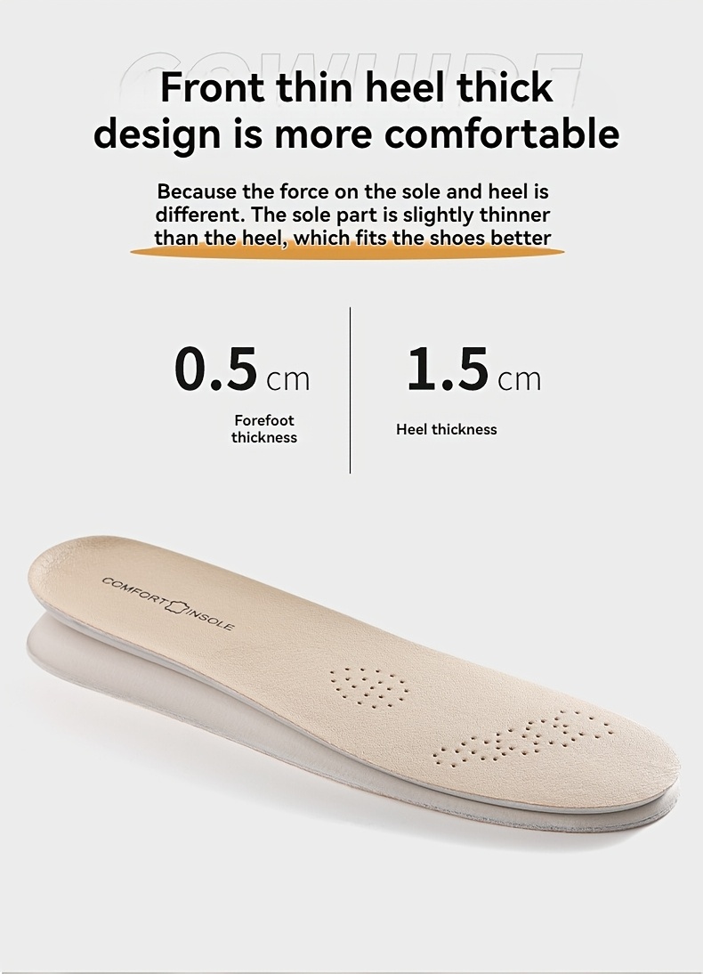 1 par de plantillas de verano de látex y piel de vaca para zapatos, unisex para uso diario, trabajo de oficina, estar de pie, caminar, deportes, correr, cómodas, informales, transpirables, absorbentes del sudor, amortiguadoras, con suela suave