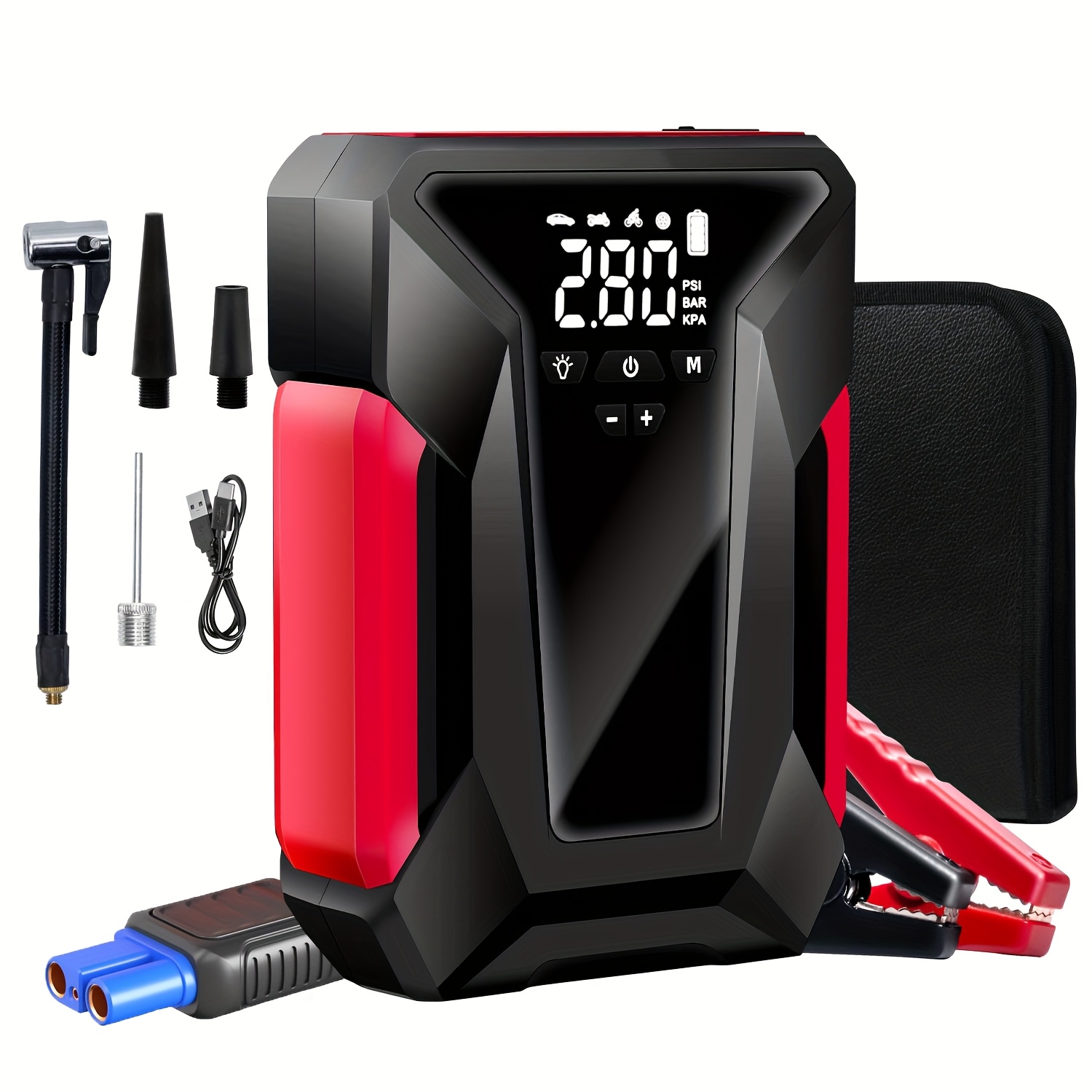 TEMU 29800mah Portable Car Jump Starter With Air Compressor, Emergency Led Light & Power Bank – Fast Charging For Phones, Laptops, Cars, Trucks, Rvs,