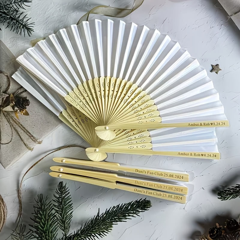 TEMU 10pcs/20pcs/30pcs/100pcs Custom Wedding Fans - Personalized Bride Party Hand Fans, Elegant White And , Lightweight Summer Wedding Accessory,