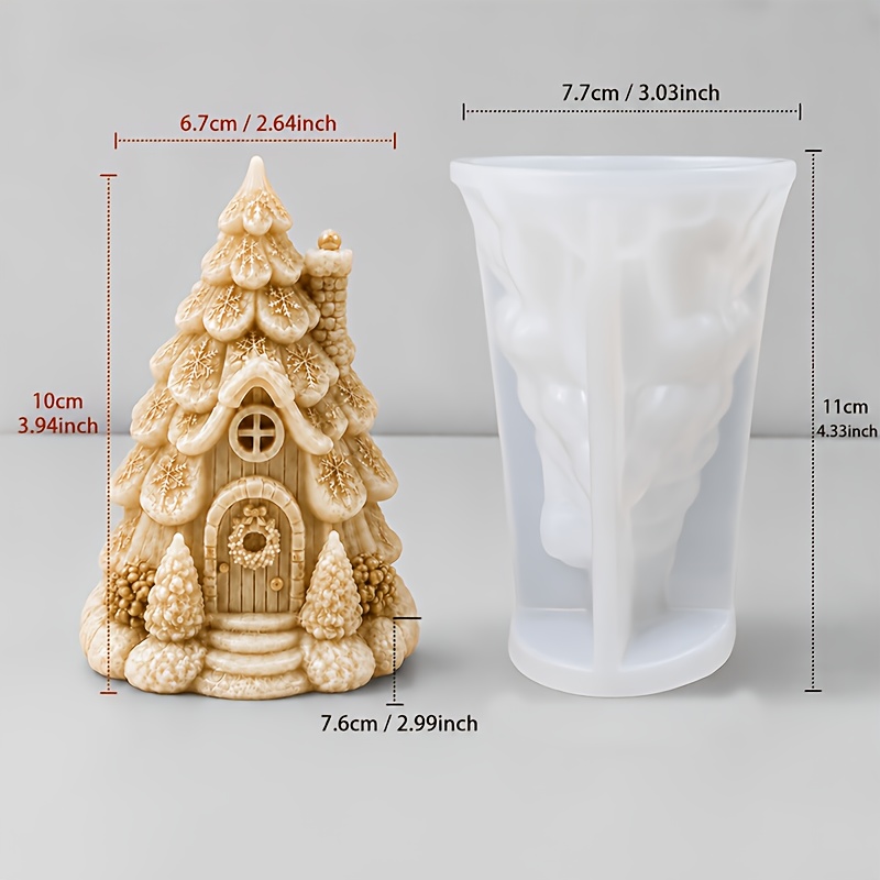 TEMU Cibatu 3d Christmas Tree Fairy House Mold With Snowflake & Wreath Embossments Suitable For Epoxy Resin, Plaster, Candles, Soap Making - Reusable