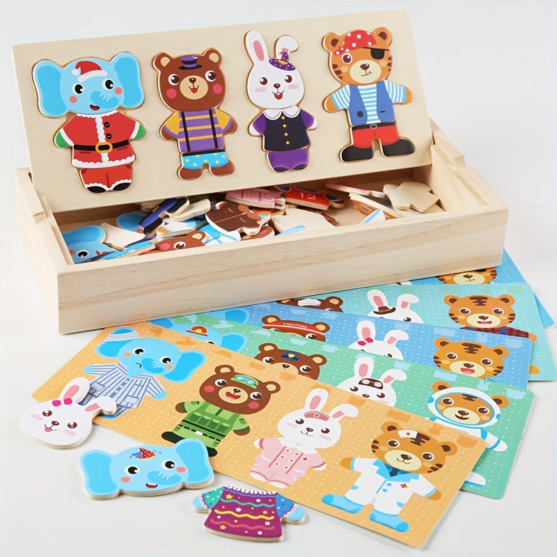 

Wooden Animal Dress-up Puzzle, Enhance Logical Thinking, Montessori Educational Toy For Children