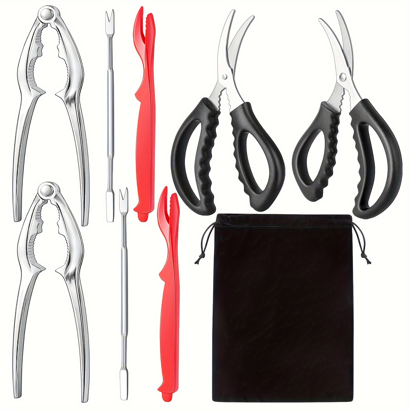 

4-piece Seafood Tool Set With Stainless Steel Crab Crackers, Lobster , Seafood Scissors, Forks And Storage Pouch - Durable Seafood Cracking & Shelling Kit