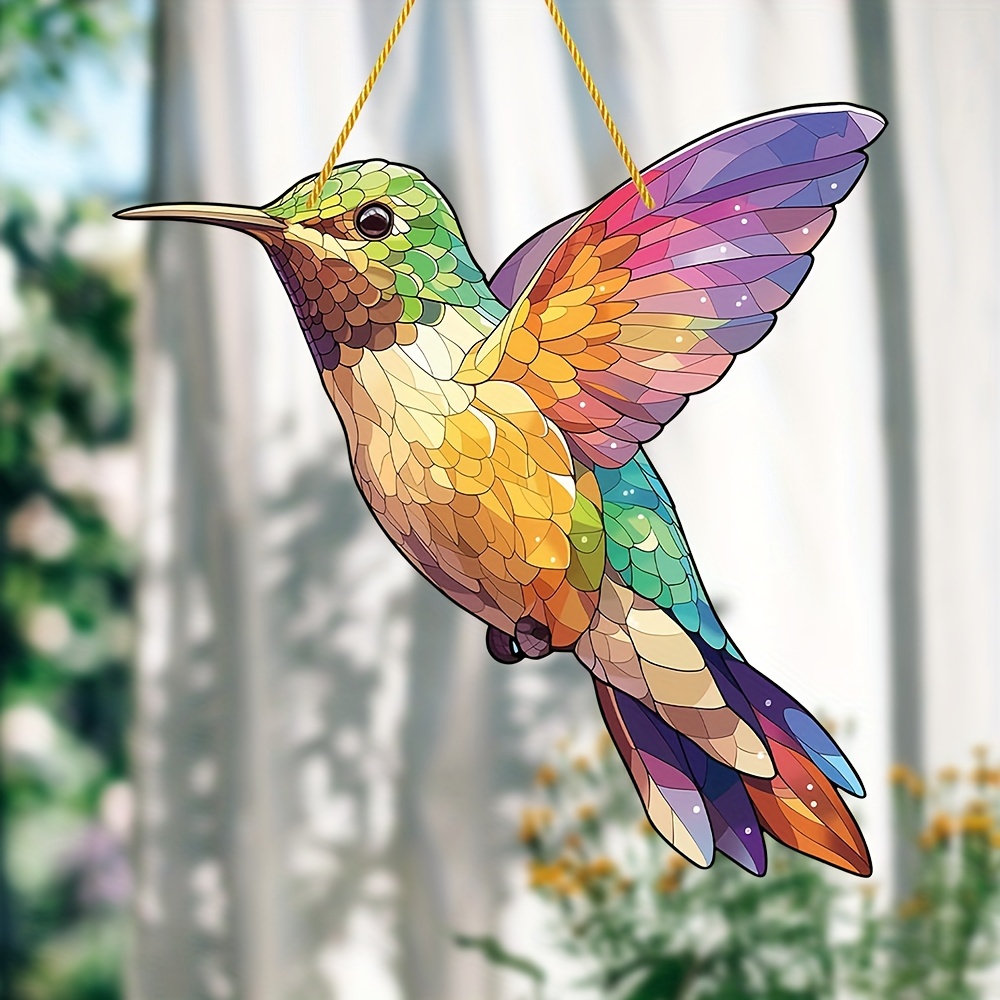 

Hummingbird Suncatcher - Colorful Acrylic Window Hanging, Perfect For Fall Decor & Housewarming Gifts, 8"x8" - Ideal For Windows, , Walls & Home