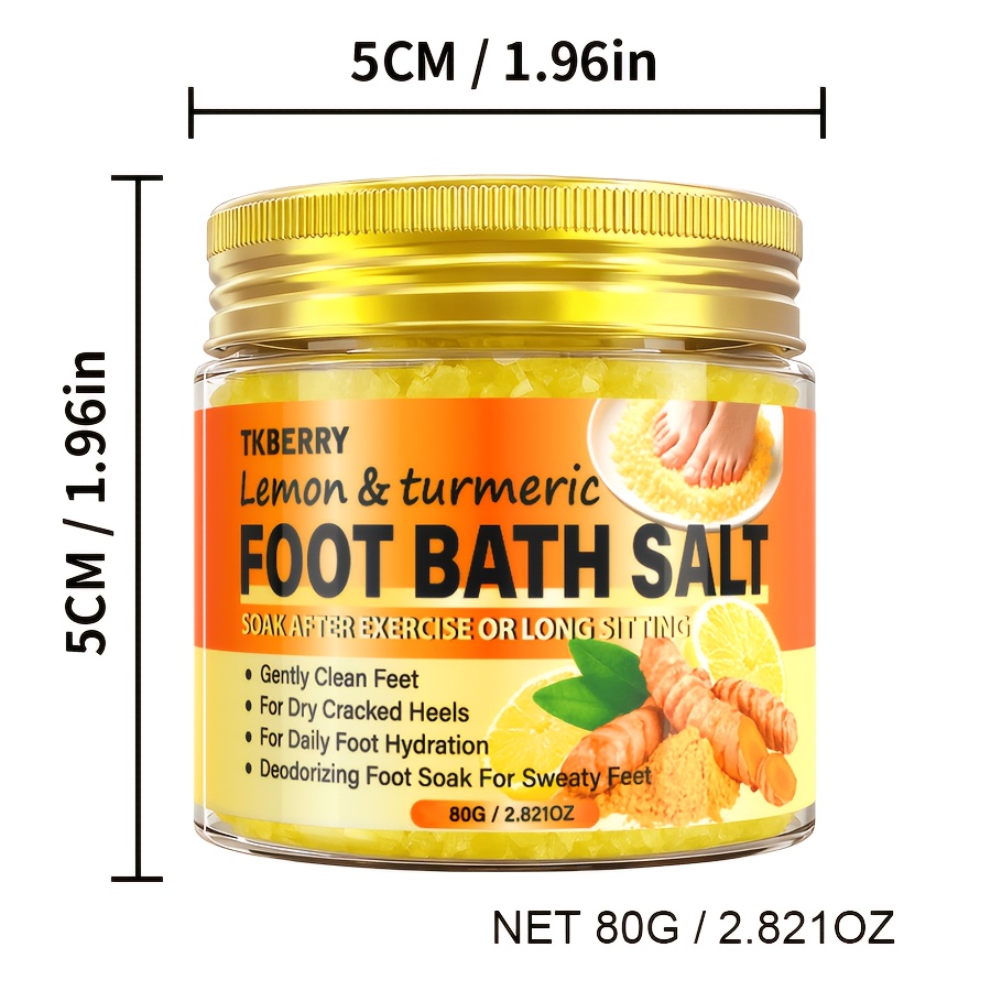 Image of 80g Turmeric & Lemon Foot Bath Salt - Sea Salt For Deep Cleansing, Moisturizing Heels - 20-min Relaxing Soak For Dry Feet, Post-exercise & Bedtime Routine - Foot Soak Bath, Foot Care