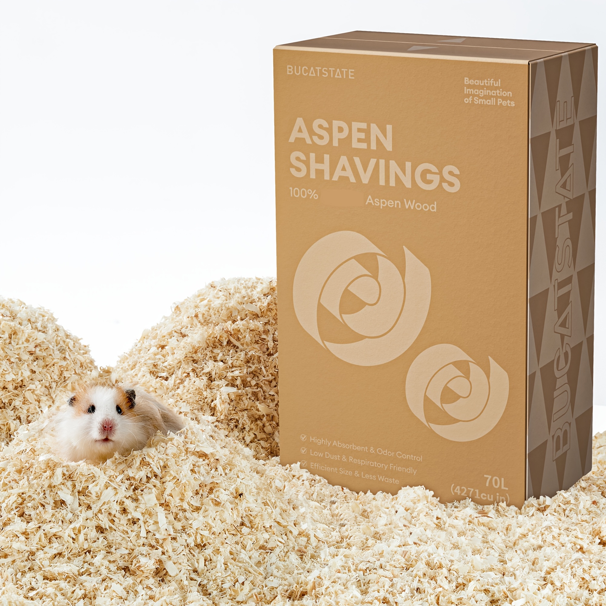 BUCATSTATE 35/70L Aspen Bedding, 100% Hamster Bedding Odor Control, Low-Dust Small Animal Bedding for Guinea Pigs, Gerbils, Syrian Hamsters, Chinchillas, Snakes And Lizards