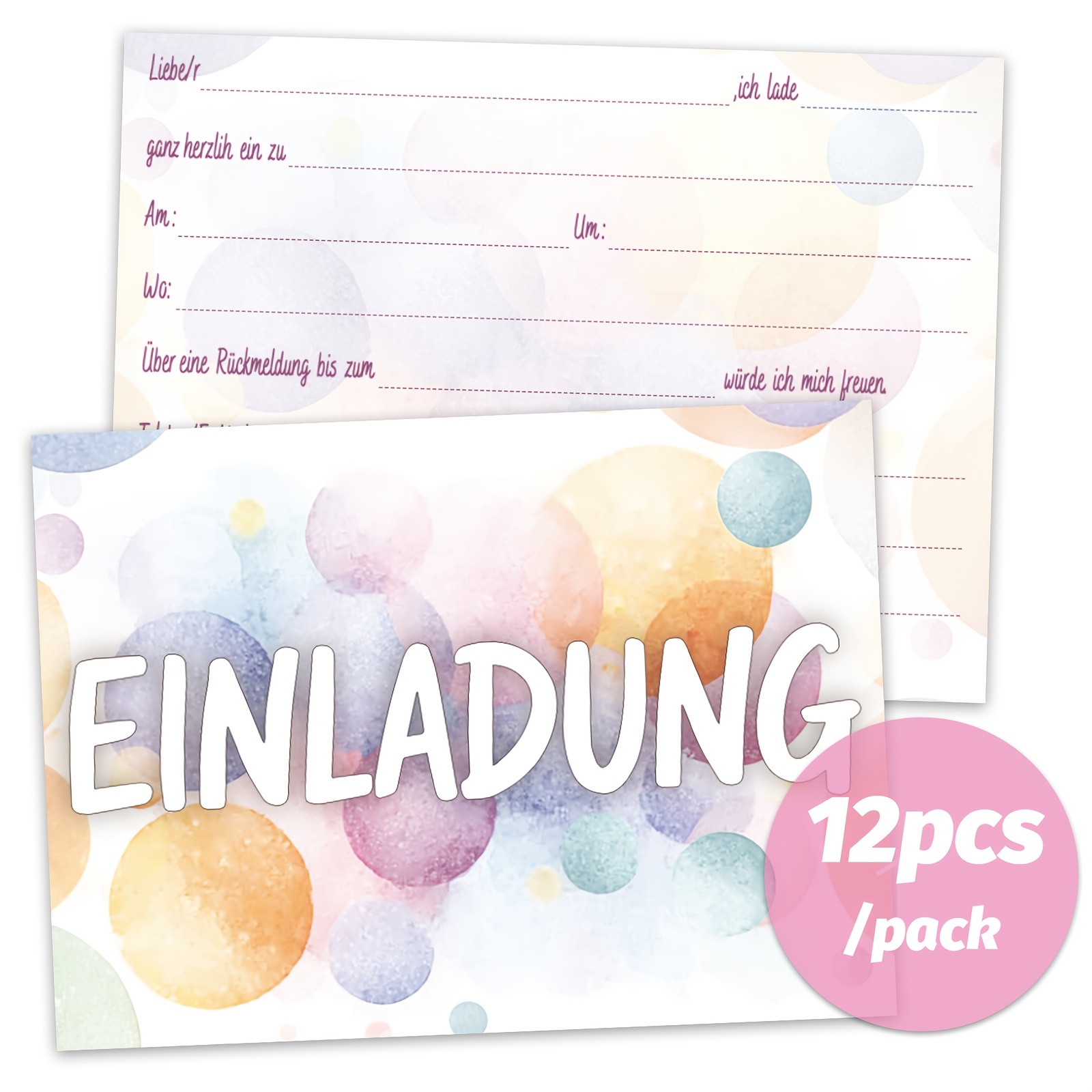 Image of 12pcs Watercolor Bubble Theme Invitation Card, Soft Colored Polka Dot Watercolor Background Design, Fresh And Simple, Suitable For Birthday Parties, Celebrations, Family Gatherings