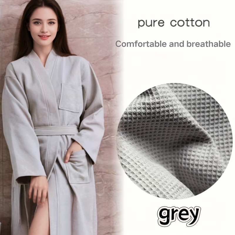 1pc Of Waffle Cotton Robe For Men And Women, Long Yukata In Fits All, Soft And Sweat-absorbing , Kimono Collar, Yukata, Thanksgiving And Christmas Gifts